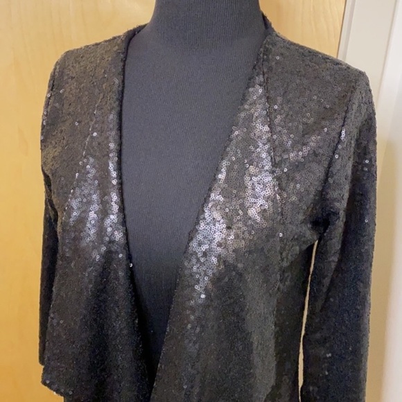 Design History Black Sequins Open Front Jacket Size Small 4/4 Sleeves - Picture 5 of 11